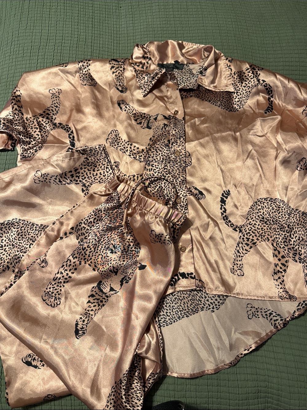 Silky Leopard Print Pajama Set - Blush Pink